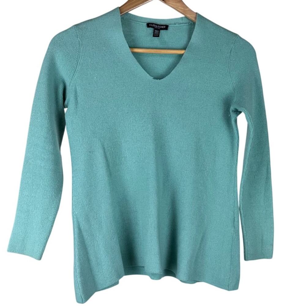 Eileen Fisher 100% Merino Wool Mint Green Sweater Women's Size PP GUC FLAW